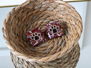 Paw Print Studs | Maroon