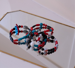 Bracelet Stack | Red Black White Turquoise