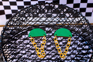 Green with Gold Chain Earrings
