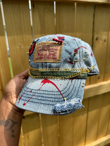 Darnae’s Denim/Red Splatter Hat | Upcycle
