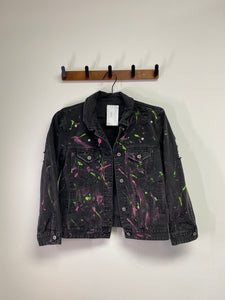 Splatter Black Denim Jacket | Pink & Green