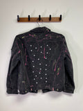 Splatter Black Denim Jacket | Pink & Green