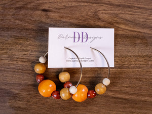 Beaded Gold Hoops | Orange